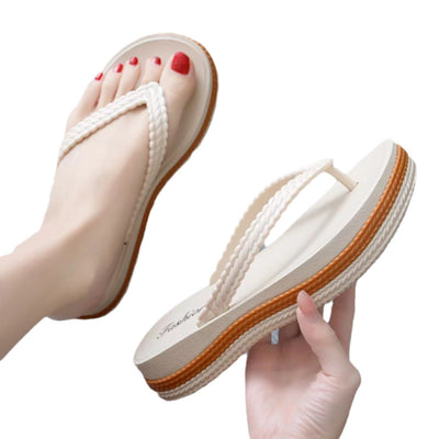 Damen Komfortable Flip-Flops mit geflochtenen Riemen und ergonomischer Sohle Fudus
