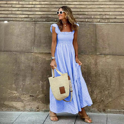 Damen Luftiges Maxikleid mit Rüschenärmel und voluminösem Saum Fudus