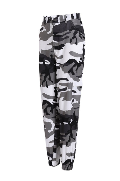 Damen Cargohose im modernen Camouflage-Stil mit elastischem Bund und Taschen Fudus