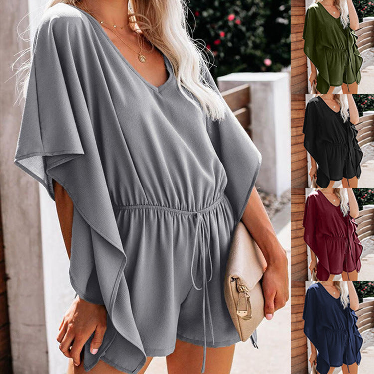 Damen luftiges Kaftan-Kleid mit elastischem Bund Fudus