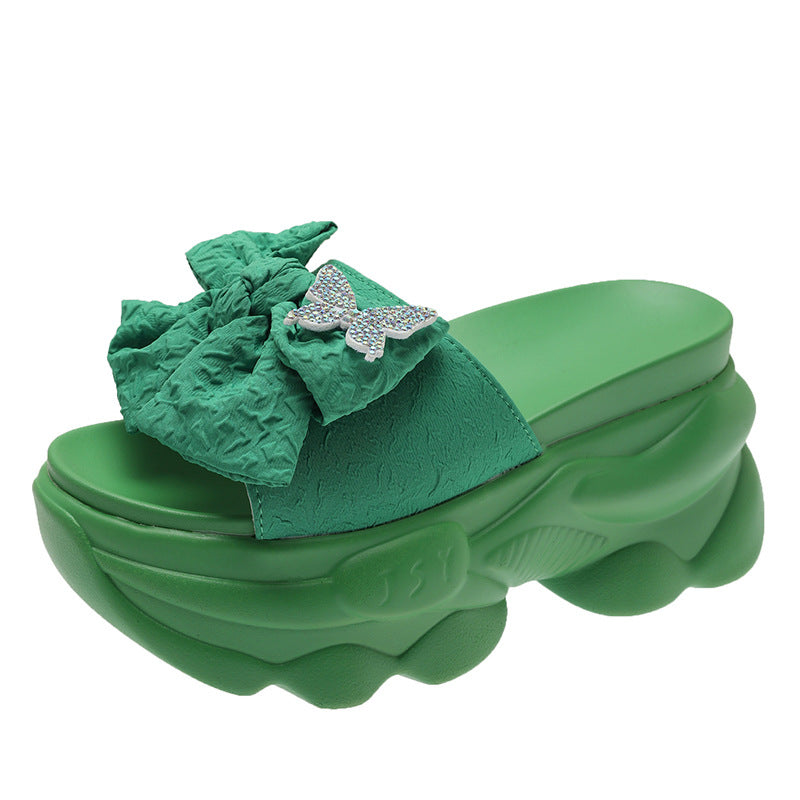 Damen Plattform Sandalen mit dekorativem Schleifen-Design und glitzernden Akzenten Fudus