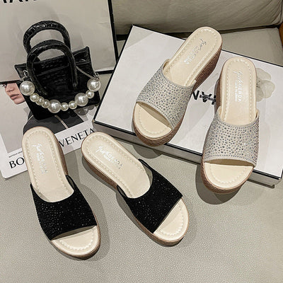 Damen Wedge-Sandalen mit funkelndem Strass und komfortablem Fußbett Fudus