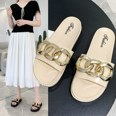 Damen Komfortable Pantoletten mit eleganten Kettenakzenten Fudus