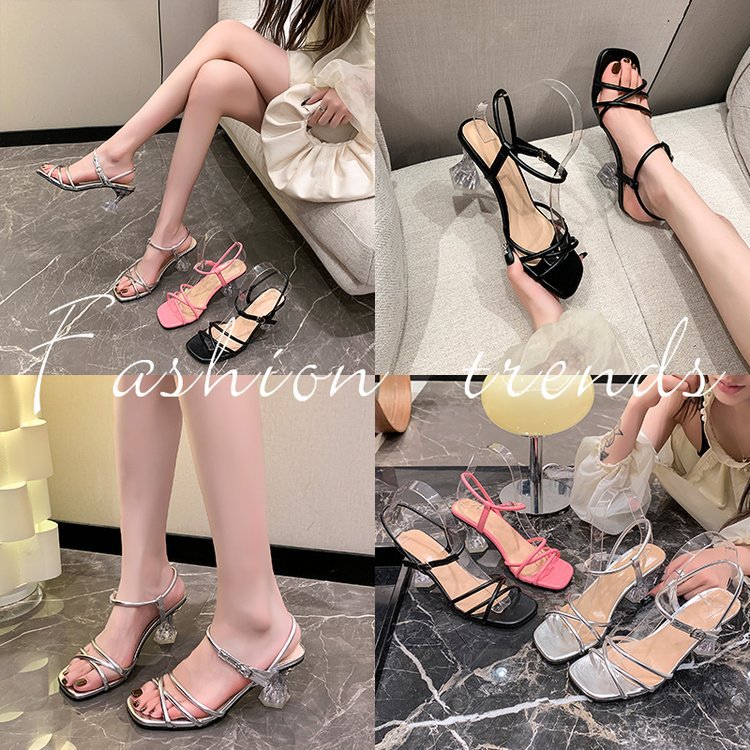 Damen Transparente Absatzsandalen mit verstellbaren Riemen und eleganter Glitzer-Applikation Fudus