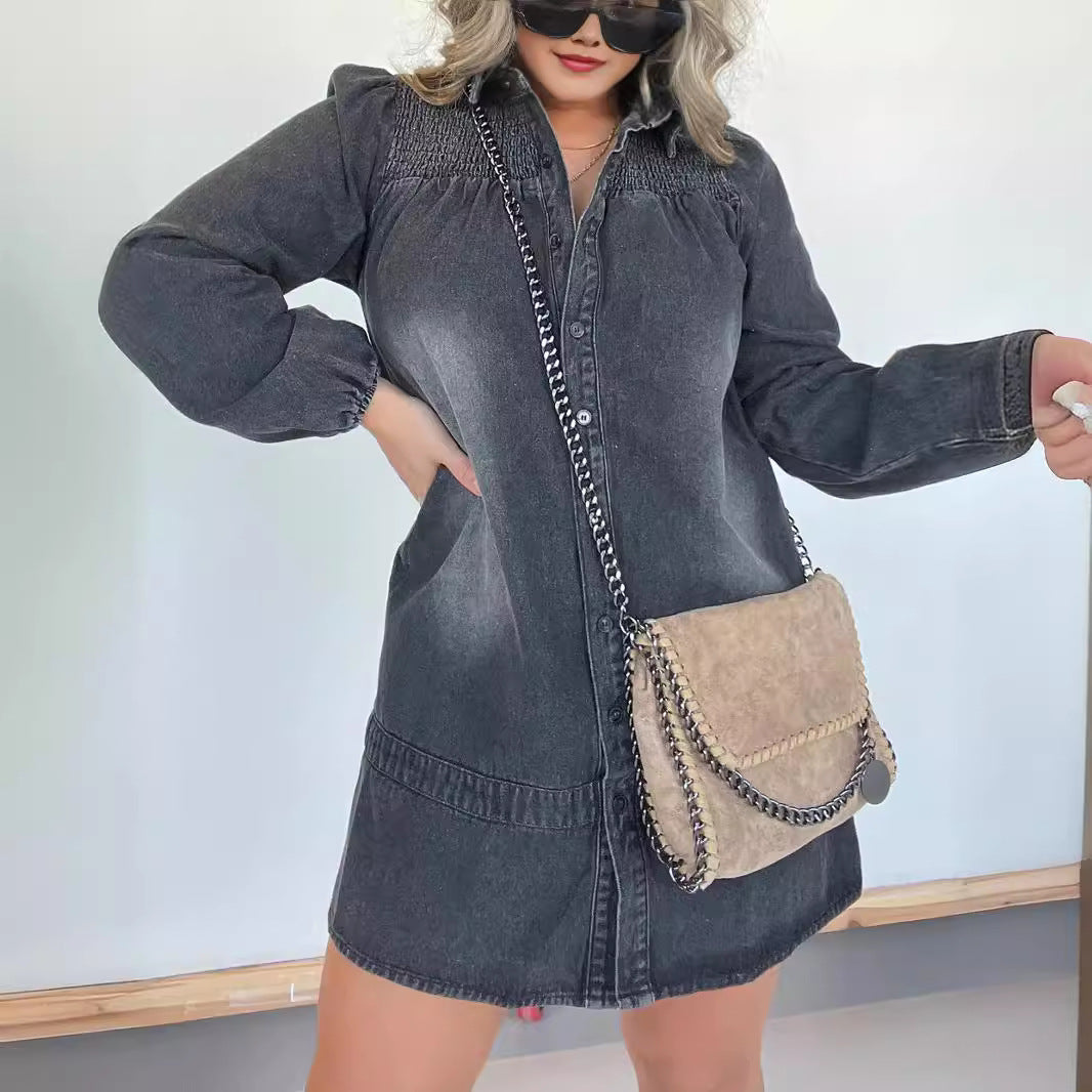 Damen Jeanshemdkleid Fudus