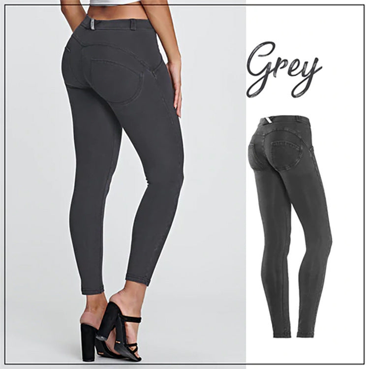 Damen Skinny Jeans mit hohem Bund und stylischen Knopfdetails Fudus