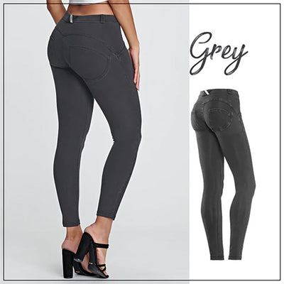 Damen Skinny Jeans mit hohem Bund und stylischen Knopfdetails Fudus