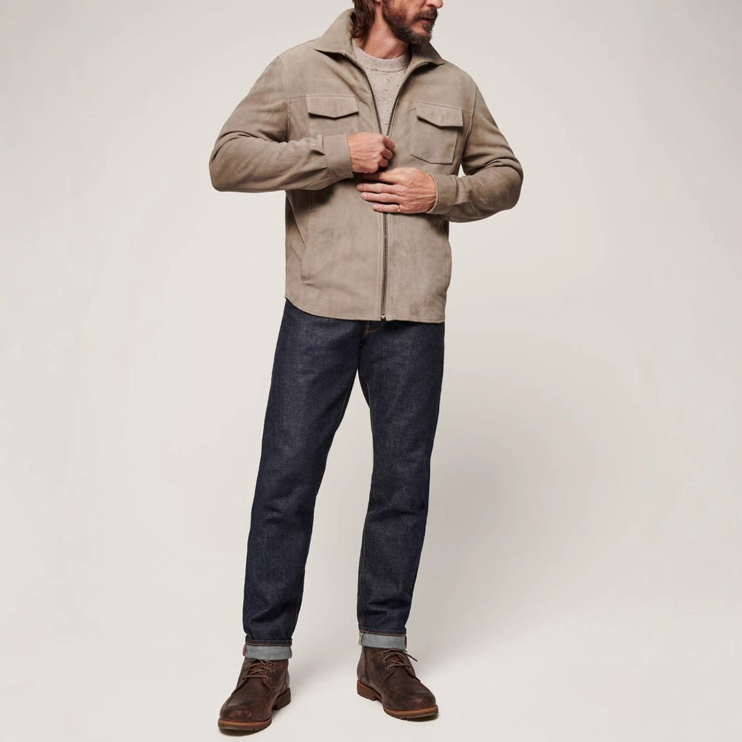 Herren elegante Wildlederjacke mit praktischen Brusttaschen Aliams