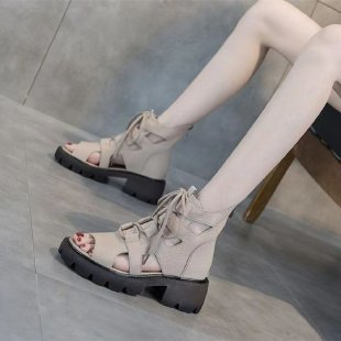 Damen modische Schnürsandalen mit bequemem Plateau Fudus