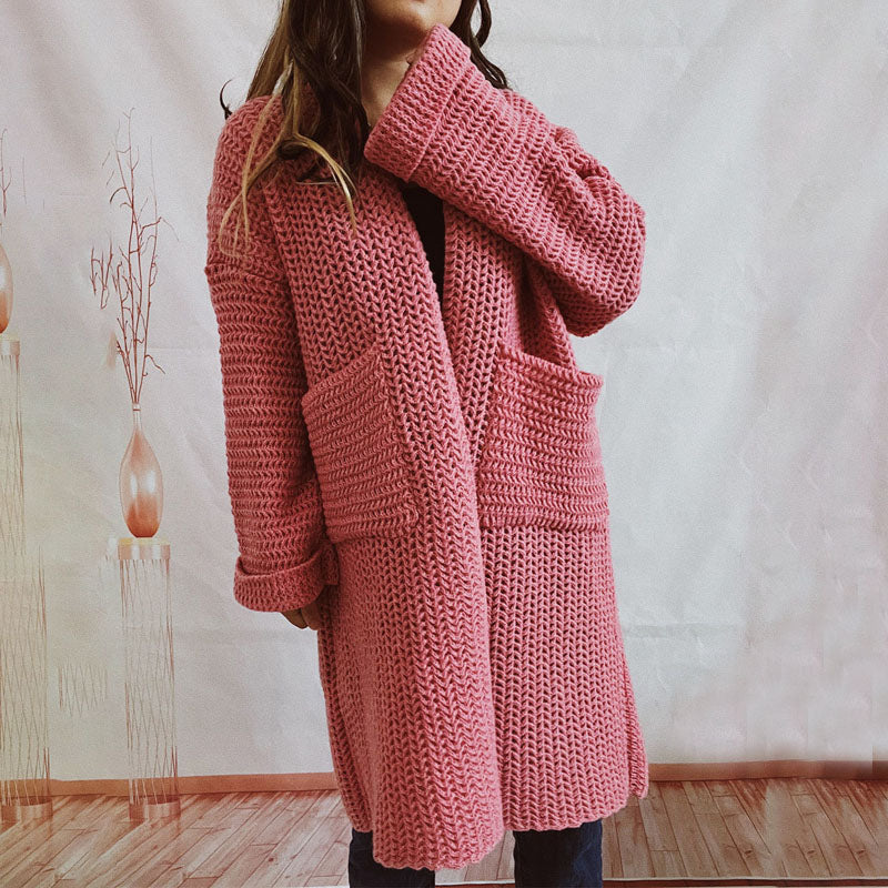 Strickcardigan mit Taschen | Grobstrick | Langer Schnitt