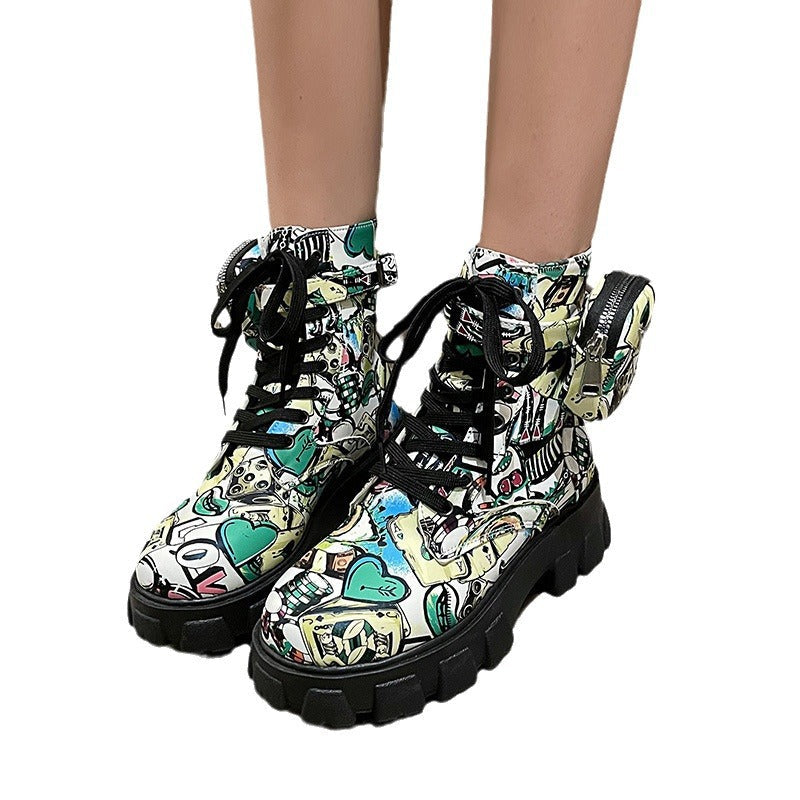 Damen modische Ankle Boots mit grafischen Mustern und stabiler Sohle Fudus