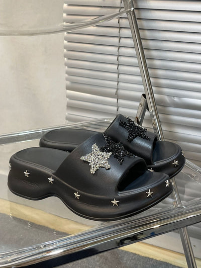 Damen Glamouröse Slides mit funkelnden Sternenapplikationen Fudus