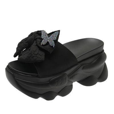 Damen Plattform Sandalen mit dekorativem Schleifen-Design und glitzernden Akzenten Fudus