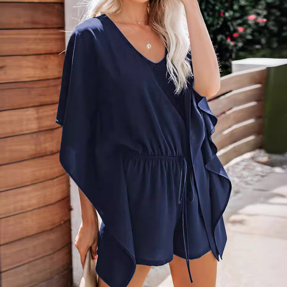 Damen luftiges Kaftan-Kleid mit elastischem Bund Fudus