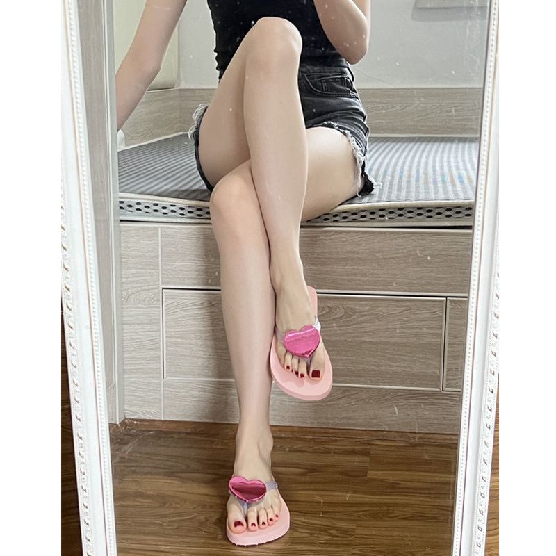 Damen Elegante und bequeme Flip-Flops mit Herzapplikation Fudus