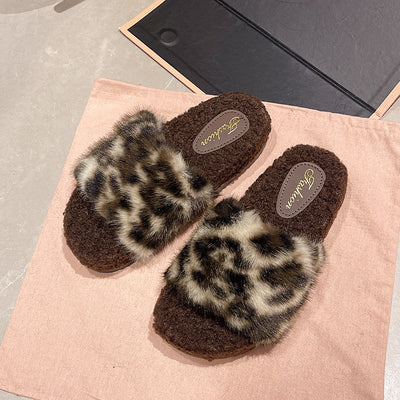 Damen Flauschige Hausschuhe mit Leopardenmuster Fudus