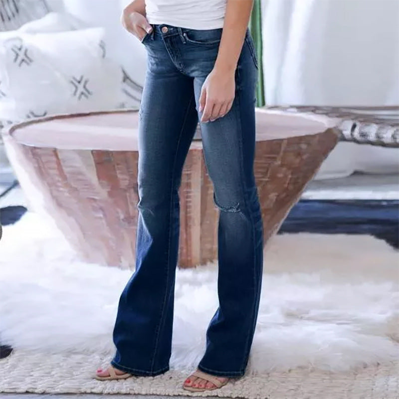Damen Flared Jeans mit vintage-inspiriertem Design und hohem Bund Fudus