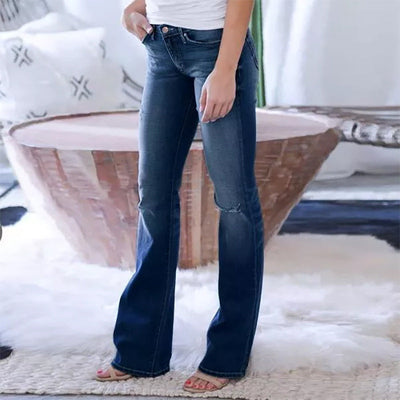 Damen Flared Jeans mit vintage-inspiriertem Design und hohem Bund Fudus