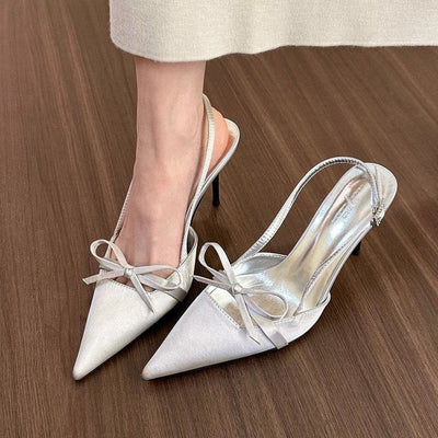 Damen Slingback Pumps mit zarter Schleifenverzierung und eleganter Spitze Fudus