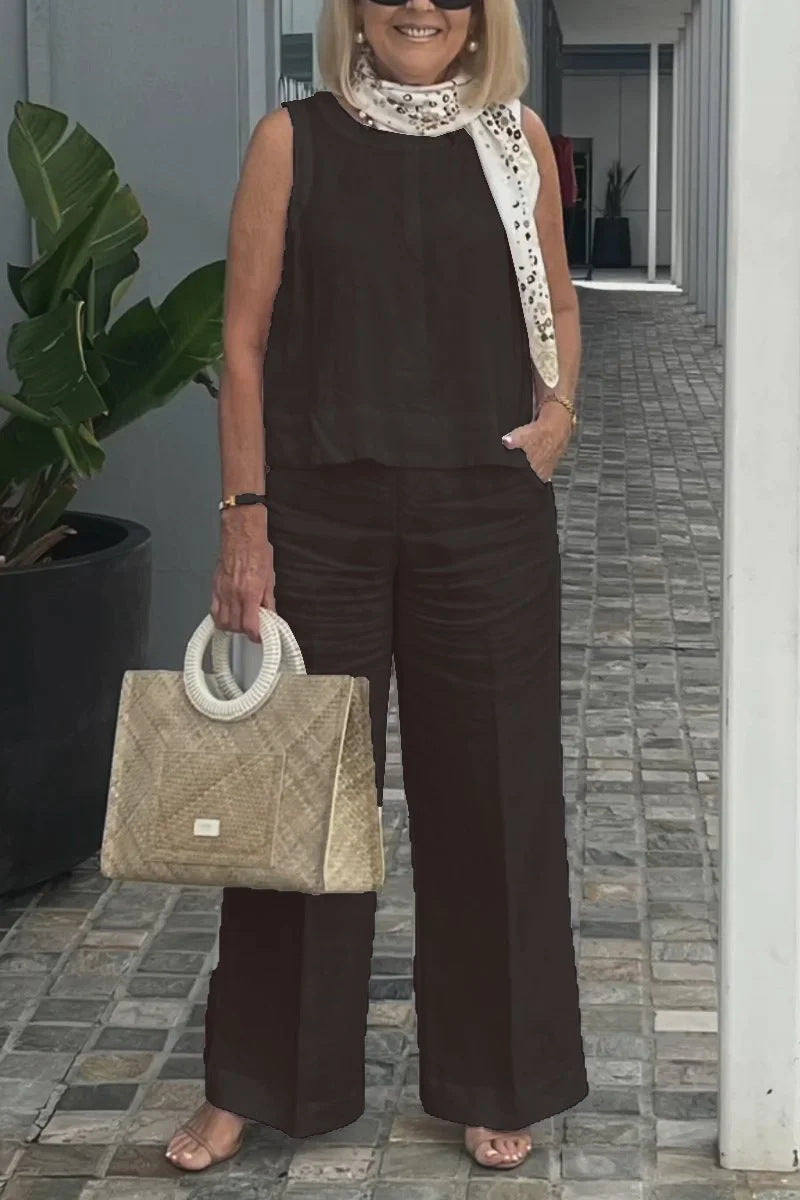 Leinen-Set mit ärmellosem Top | Weite Hose | Sommerlicher Chic