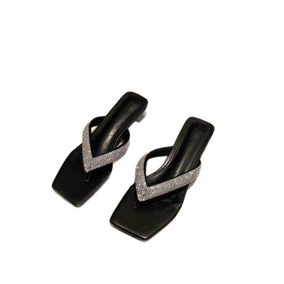 Damen Glamouröse Zehensteg-Pumps mit glitzerndem Riemendesign und komfortablem Blockabsatz Fudus