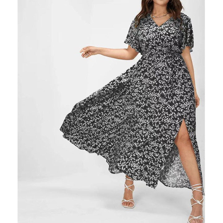 Damen Maxikleid mit floralem Muster und seitlichem Schlitz Fudus