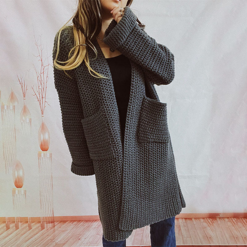 Strickcardigan mit Taschen | Grobstrick | Langer Schnitt