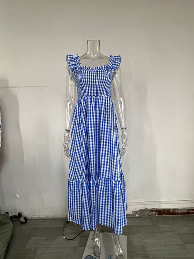 Damen Luftiges Maxikleid mit Rüschenärmel und voluminösem Saum Fudus