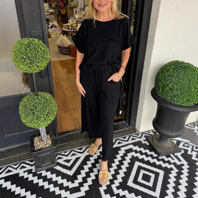 Damen Lässiger Jumpsuit mit seitlichem Puffärmel und elastischem Taillenbund Fudus