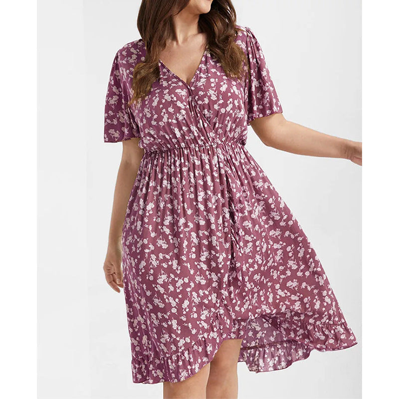 Damen Blusenkleid mit elastischem Taillenband und floralem Muster Fudus