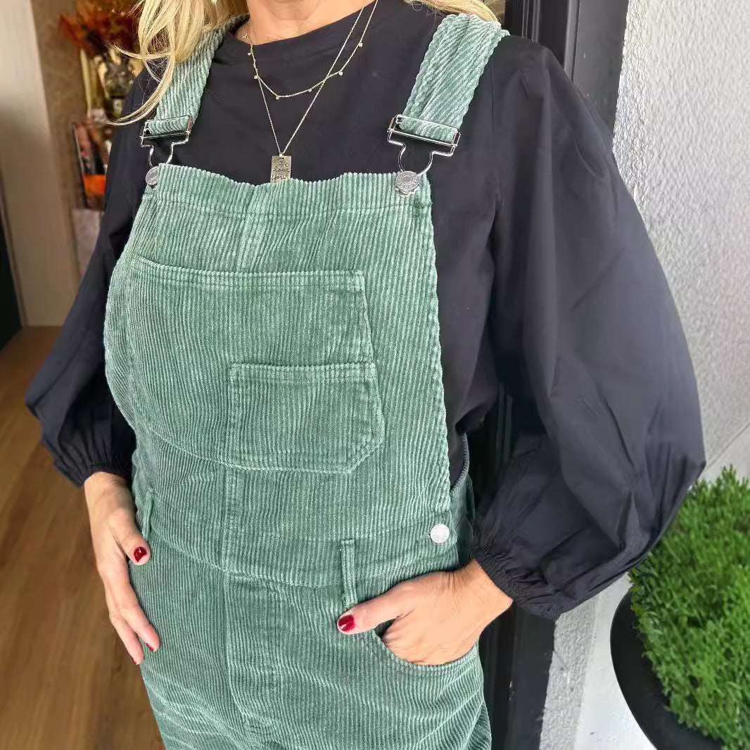 Damen Latzhose mit weiten Beinen und Destroyed-Details Fudus