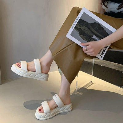 Damen Summer Slide Sandalen mit breitem gepolstertem Riemen und rutschfester Sohle Fudus