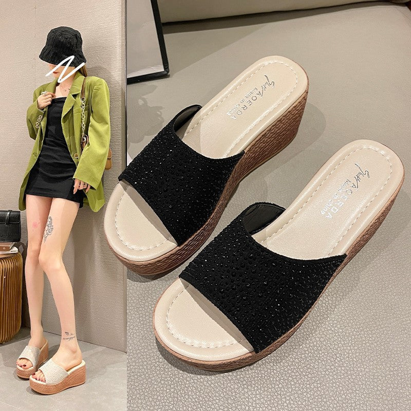 Damen Wedge-Sandalen mit funkelndem Strass und komfortablem Fußbett Fudus