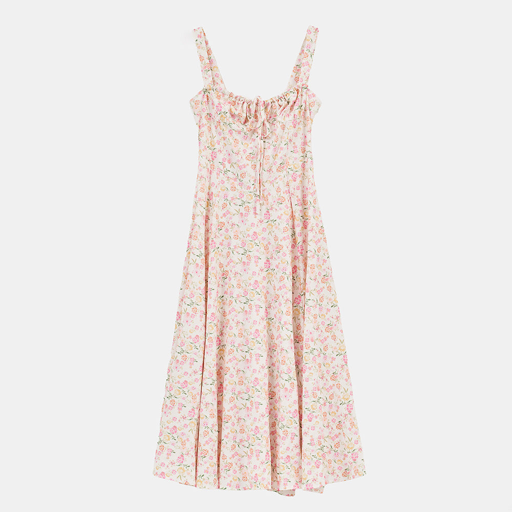 Damen Midikleid mit floralen Mustern und dekorativen Rüschen Fudus