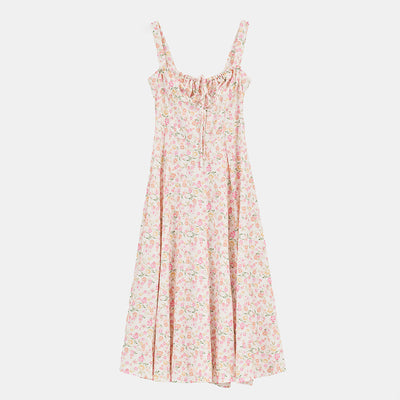 Damen Midikleid mit floralen Mustern und dekorativen Rüschen Fudus