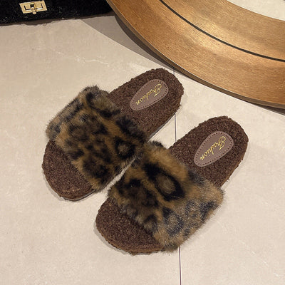 Damen Flauschige Hausschuhe mit Leopardenmuster Fudus