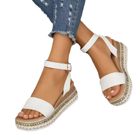 Damen modische Plateau-Sandalen mit eleganten Riemen und rutschfester Sohle Fudus