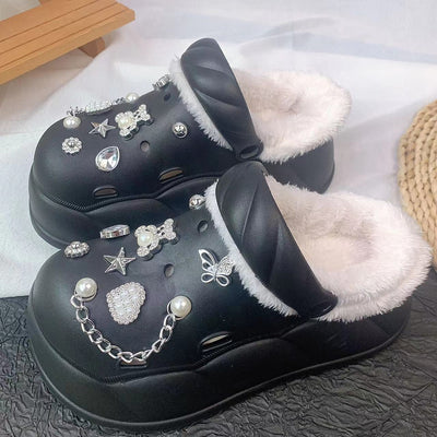 Damen Hausschuhe mit Teddyfutter und Dekor Fudus