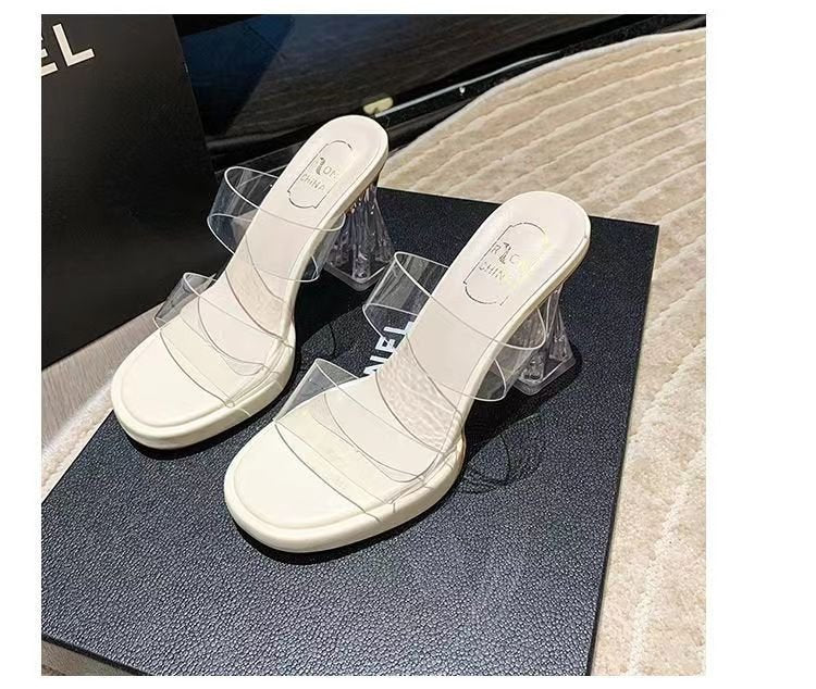 Damen Transparente High Heels mit ausgefallenem Blockabsatz und modischem Design Fudus