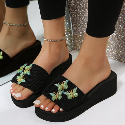 Damen trendige Pantoletten mit funkelndem Schmetterlingsdesign und rutschfester Sohle Fudus