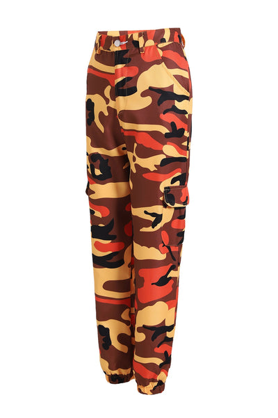 Damen Cargohose im modernen Camouflage-Stil mit elastischem Bund und Taschen Fudus