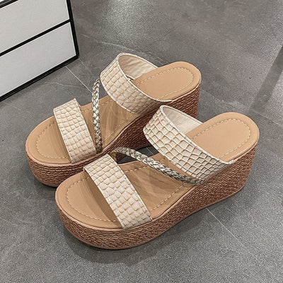 Damen Wedge-Sandalen mit geflochtenem Obermaterial und komfortablem Fußbett Fudus