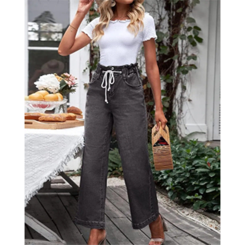 Damen Weite Jeans mit elastischem Bund und praktischen Taschen Fudus