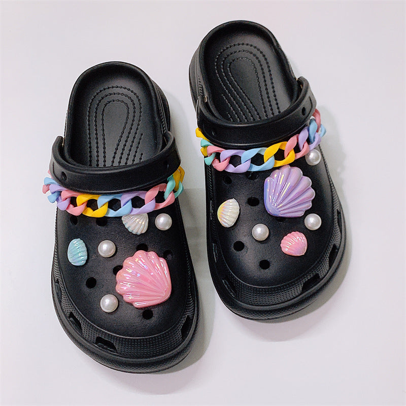 Damen Verspielte Clogs mit bunten Muschel-Accessoires Fudus
