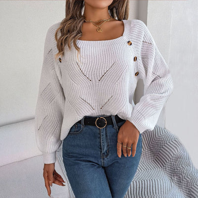 Strickpullover mit Knopfdetails | Karree-Ausschnitt | Femininer Feinstrick