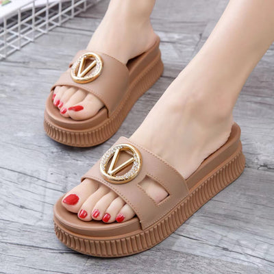 Damen Modische Pantoletten mit luxuriösem Schmuckdetail und rutschfester Sohle Fudus