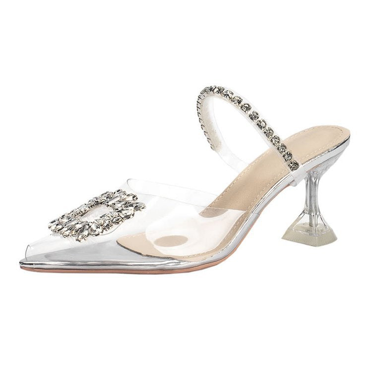 Damen Slingback-Pumps mit funkelndem Schmuckdetail und transparentem Obermaterial Fudus