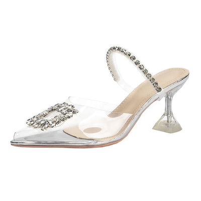 Damen Slingback-Pumps mit funkelndem Schmuckdetail und transparentem Obermaterial Fudus