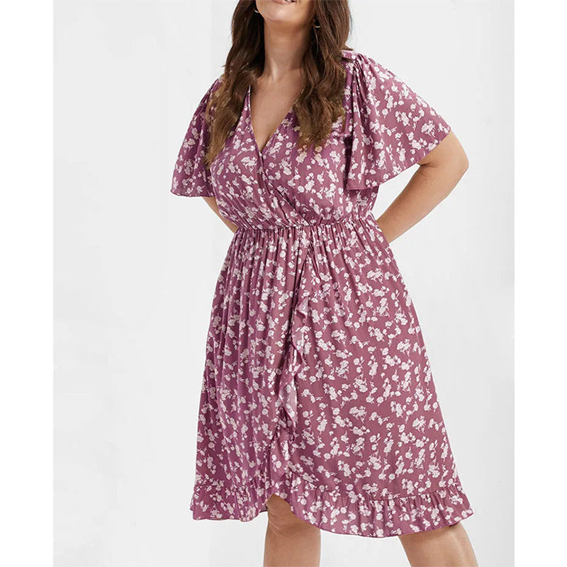 Damen Blusenkleid mit elastischem Taillenband und floralem Muster Fudus