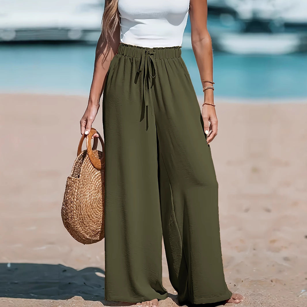 Damen Weite Sommerhose mit elastischem Bund und Bindegürtel Fudus